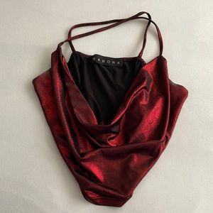 SABORA satin red coke neck crop top size s